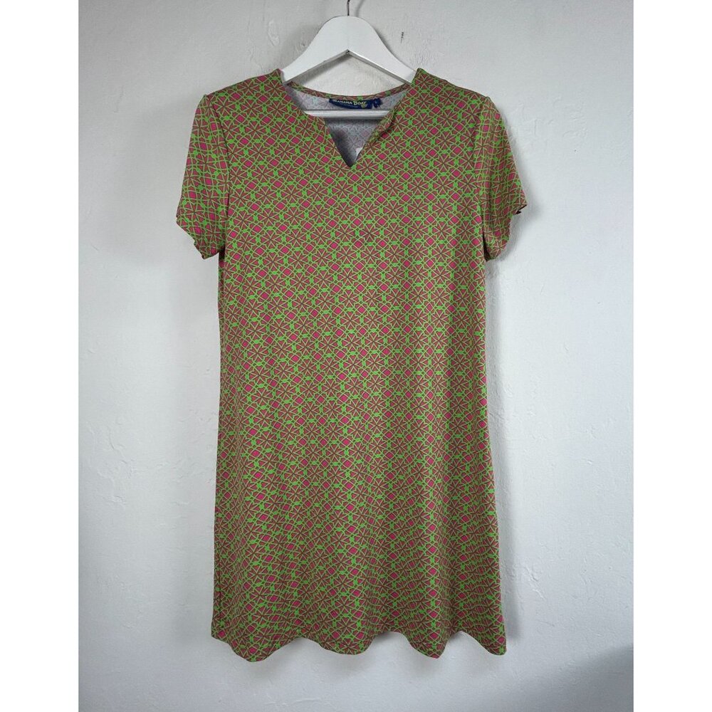 Banana Boat UV Protection Cap Sleeve V-Neck Shift Dress Large Green Pink New